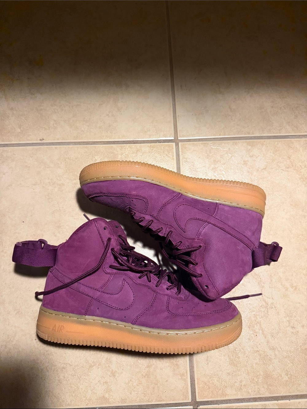 Purple Suede High-Top Air Force 1s Sneakers with Gum Sole